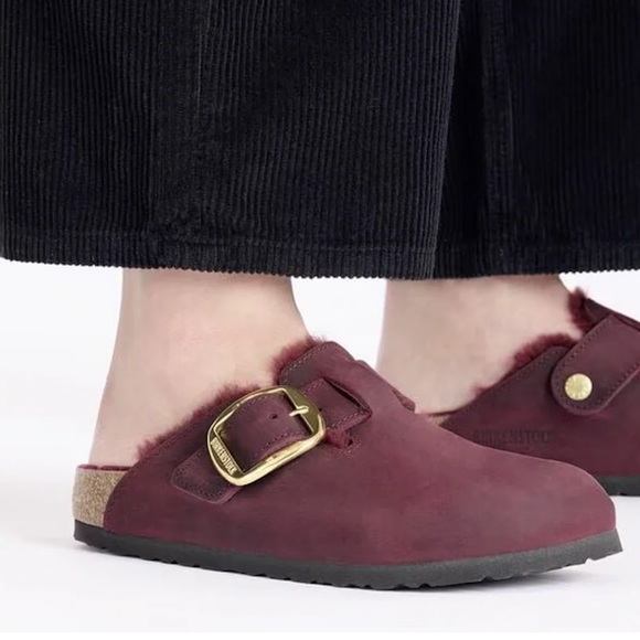 Birkenstock Boston Big Buckle Shearling Clogs Zinfandel Leather – Women 38 nib